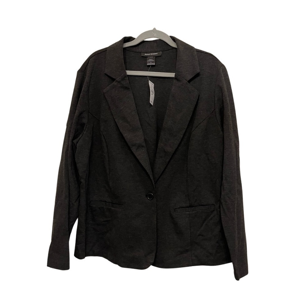Ashley Stewart Charcoal Blazer Size 22 Single Button Pockets Work Career